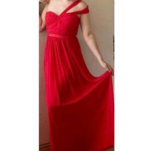 BCBGMaxAzria Red Formal Maxi Dress Sz 0 Ruffle Chiffon Holiday Event Prom Party